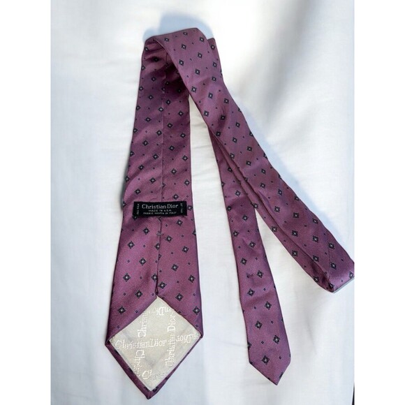 Christian Dior Purple Italian Silk Tie Geometric Mid Century Pattern Vintage - Picture 3 of 16
